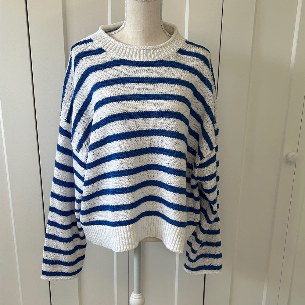 J.Crew Blue and White Striped Sweater XL